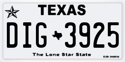TX license plate DIG3925