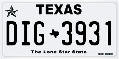 TX license plate DIG3931