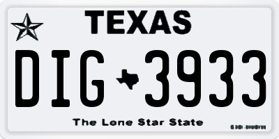 TX license plate DIG3933