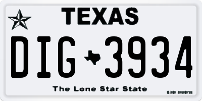 TX license plate DIG3934