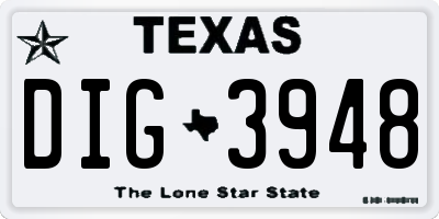 TX license plate DIG3948