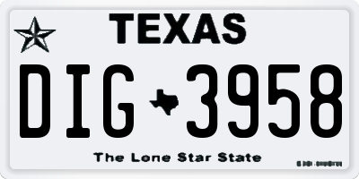 TX license plate DIG3958