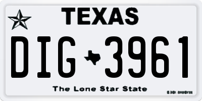 TX license plate DIG3961