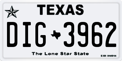 TX license plate DIG3962
