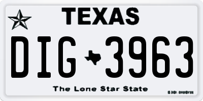 TX license plate DIG3963