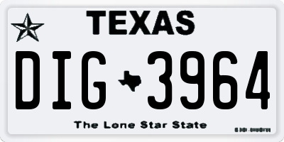 TX license plate DIG3964