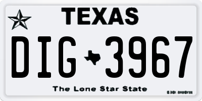 TX license plate DIG3967