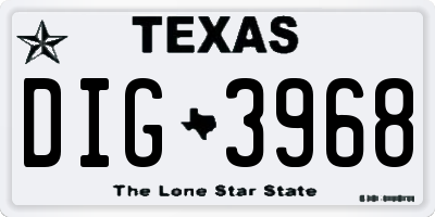 TX license plate DIG3968