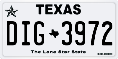 TX license plate DIG3972