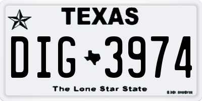 TX license plate DIG3974