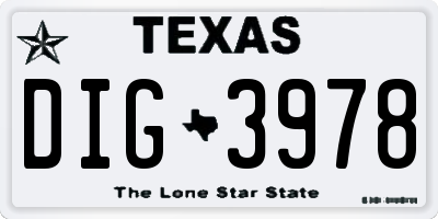 TX license plate DIG3978