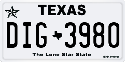 TX license plate DIG3980