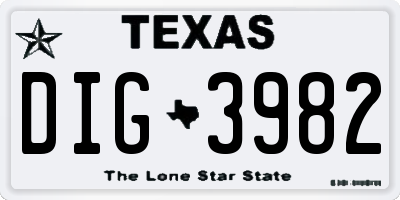 TX license plate DIG3982