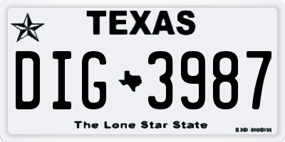 TX license plate DIG3987