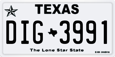 TX license plate DIG3991