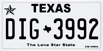 TX license plate DIG3992