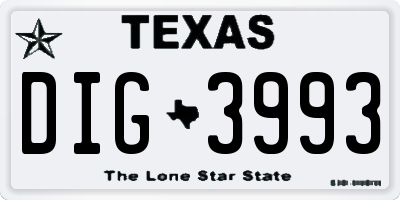 TX license plate DIG3993