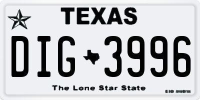 TX license plate DIG3996