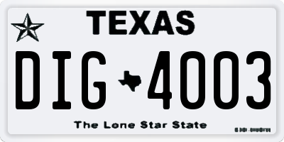 TX license plate DIG4003