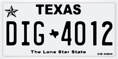 TX license plate DIG4012