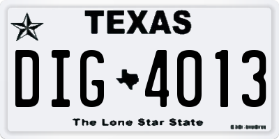 TX license plate DIG4013