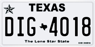 TX license plate DIG4018