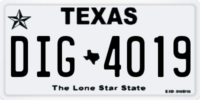 TX license plate DIG4019