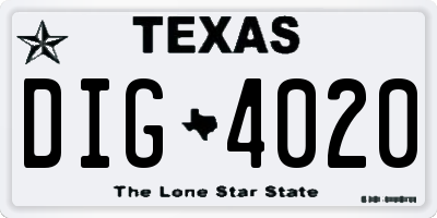 TX license plate DIG4020