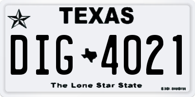 TX license plate DIG4021