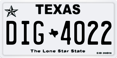 TX license plate DIG4022