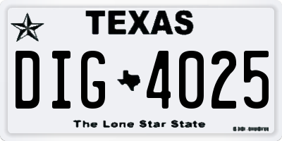 TX license plate DIG4025