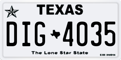 TX license plate DIG4035