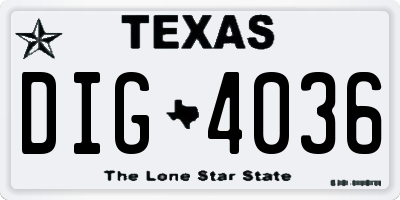 TX license plate DIG4036