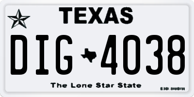 TX license plate DIG4038