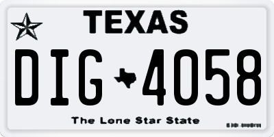 TX license plate DIG4058