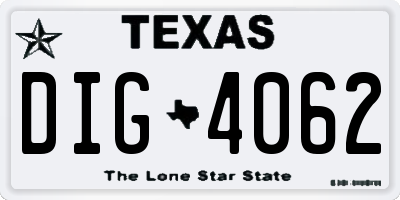TX license plate DIG4062