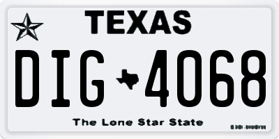 TX license plate DIG4068