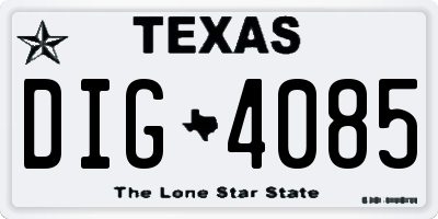 TX license plate DIG4085