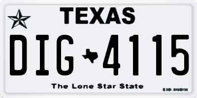 TX license plate DIG4115