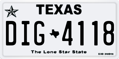 TX license plate DIG4118