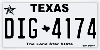 TX license plate DIG4174