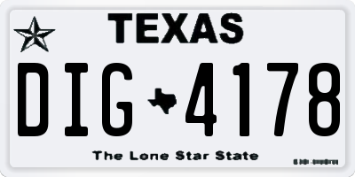 TX license plate DIG4178