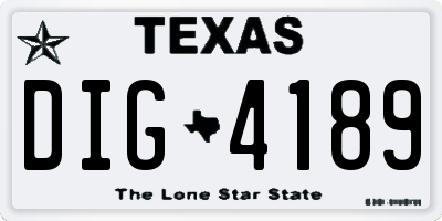 TX license plate DIG4189