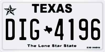 TX license plate DIG4196
