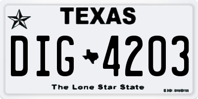 TX license plate DIG4203