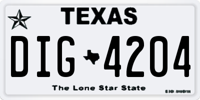 TX license plate DIG4204