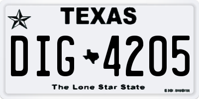 TX license plate DIG4205
