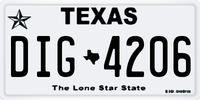 TX license plate DIG4206