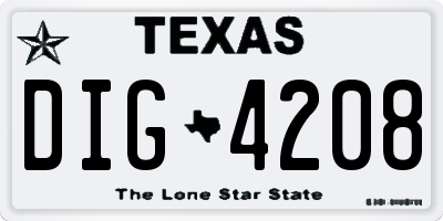 TX license plate DIG4208