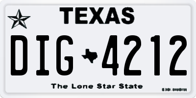 TX license plate DIG4212